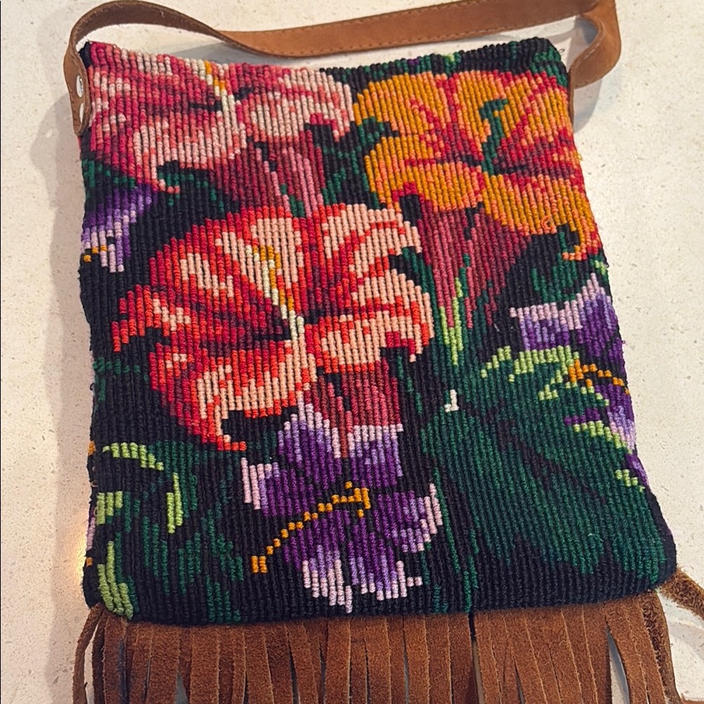 Needlepoint Crossbody Bag with Suede Fringe - Picture 3 of 3